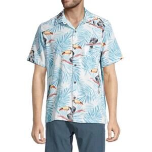 Havana Jim Men's White Tropical-Print Hawaiian Shirt Size XXL